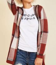 NWOT-VERO MODA for MODCLOTH: Long Red Plaid Sweater Jacket/Cardigan, XS