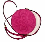 Round Pink Straw Crossbody Bag