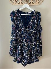 Lush Cold Shoulder Floral Romper Navy Sz Medium