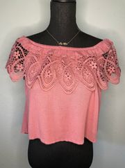 Women Off The Should Pink Lace  Top