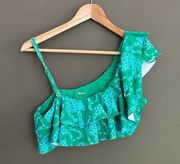 Anthropologie Maeve one piece ruffle green swim top leopard size large