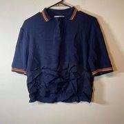 Mango Navy Blue & Orange Short Sleeve Polo Shirt Size XS