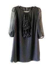 Tibi Little Black Dress Silk Ruffles Size 8 Sheer Long Sleeves Dance Homecoming