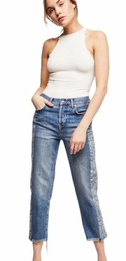 Aztec Side Panel Denim Crop Jeans