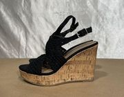 Vintage Mudd Black Y2K Platform Wedge Crochet Sandals Women’s Size 6 M