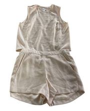 Club Monaco Romper Womens 0 Lyndsay Tan Cream Open Back Sleeveless Stretch Snap