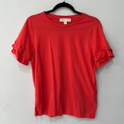 Michael Kors Coral Short Ruffle Sleeve Round Neck T-Shirt Sz M