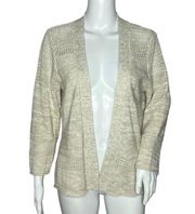 Habitat Women’s Open Front Cardigan Tan Open Knit Cotton Linen Blend Size M