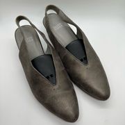 Eileen Fisher Gatwick Low-Heel Slingback Pumps Pewter Suede Size 7.5