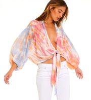 Young Fabulous & Broke Tie Front Coverup, Kimono Tie Dye Sorbet Top XSmall