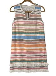 For the Republic Boho Striped Fringe Hem Sleeveless Cotton Dress