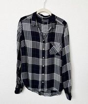 [Forever 21+] Navy Blue White Plaid Flannel Button Down Shirt Relaxed Fit Sz 1X