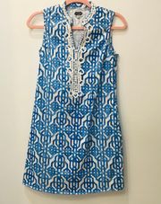 Kate Blue Painterly Lattice Crochet Dress sz small.