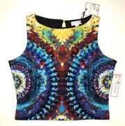 Bisou Bisou Colorful Tie Dye Printed Sleeveless Crop Top Shirt Women's M