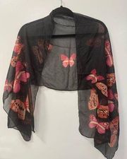 Butterfly Scarf Black and Pink Rectangular 19" x 58"
