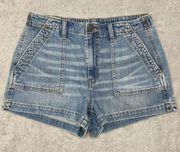 Aerie Women Shorts M Blue Jean Booty Distressed Elastic Waist 2 Inch Inseam