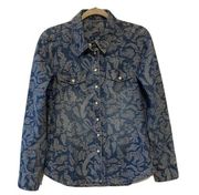 BLANKNYC Womens Size Medium Blue Chambray Paisley Print Snap Button Blouse Top