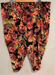 Cropped Floral Rayon Drawstring Pants-FRENCH LAUNDRY Black/Orange Womens EUC 2XL