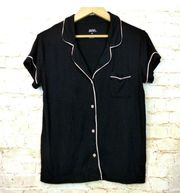 Gilligan & O'malley Women Black Pajama Short Sleeve Button Top Chest Pocket Sz M