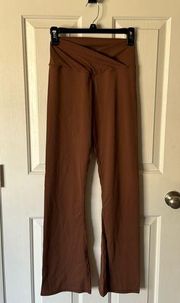 XS Brown High Waist Criss Cross Flare Leggings