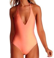 VITAMIN A Swimsuit One Piece Bianca Bodysuit Orange Halter V-Neck Open Back XS