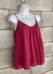 Billabong Shirt Women Medium Cotton Pink Spaghetti Sleeve Embroidered Cami Tunic