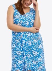 Draper James Sleeveless Floral Ruffle Bottom Dress Blue White Size Small / Med