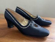 Vintage 1950s Newton Elkin Lord & Taylor Navy Satin Rhinestone Heels Size 8