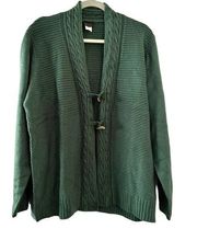 SALON STUDIO HUNTER GREEN SOFT BRAIDED CARDIGAN SWEATER MEDIUM