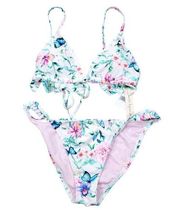 Nanette Lepore Swim Aileen 2 Piece Triangle Bikini Set White Garden Size 12