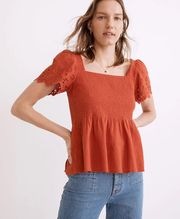 Eyelet-Sleeve Lucie Smocked Peplum Top