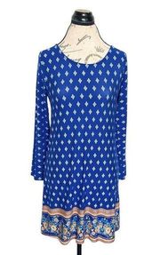 Loveappella Womens Dress Size Small Blue Shift Bohemian Long Sleeve Open Back