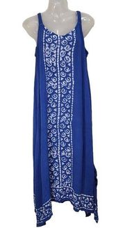 Raya Sun Cotton Rayon Batik Island Sleeveless Maxi Sun Dress Blue Size Medium