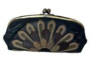 Nordstrom Black Floral Patchwork Leather Double Frame Kiss-Lock Wallet Clutch