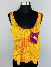 Zumba Lovely Womens Large L Golden Yellow Red Scoop Neck Abstract Print Top