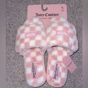 NWT Juicy Couture Hiero Checkered Slippers Blush White Size Large 9/10