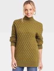 NWT Knox Rose Women's Mock Turtleneck Sweater Olive Green Textured Small