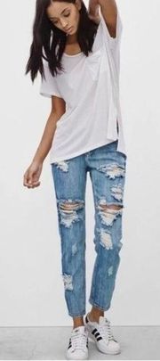 One Teaspoon Awesome Baggies Destroyed Relaxed Fit Boyfriend Blue Jeans Size 25