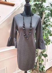 Beach Lunch Lounge Women's Gray Polyester Long Sleeve Knee Length Dress Size L