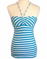 NWOT Aqua & White Striped Halter Top •Size Medium