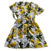 Dress Forum Dress Womens Small White Yellow Green Lemon Wrap Front Mini Rayon