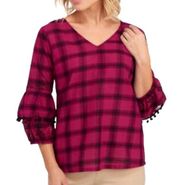 NY Collection Plaid Bell Sleeve Top Size S