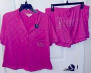 NWT Juicy Couture Magenta XLarge Shirt Sleeve Short Pajama PNK JC CRWN Set