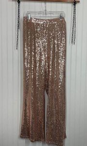 NWT ELOQUII Womens Rose Gold Sequined Flare Leg Pants Plus Size 24