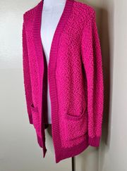 Zenana Cardigan LARGE Pink Popcorn Knit Open Front Barbiecore Winter Minimalist