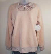 Gypsies and Moondust Fluffy Long Sleeve Pink Sweater Quarter Zip Collar Medium