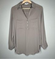 Pleione Classic Brown Sheer Button Solid Down Tunic Size XS