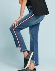 McGuire Ibiza Mid Rise Skinny Crop Step Raw Hem Denim Jeans 27 Red Side Stripe