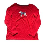 Talbots Red Long Sleeved Terrier Embroidered Shirt M