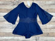 NWT  Blue Chiffon Embellished Lace Romper sz 14